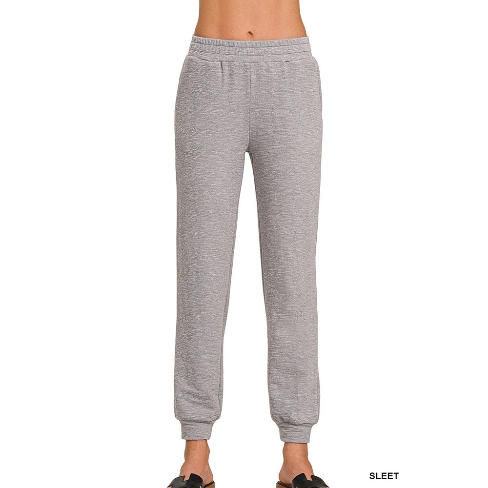 Zenana Jogger Pants Womens Large Sleet NWOT Cotton Slub CP-2537Y Grey Relaxed